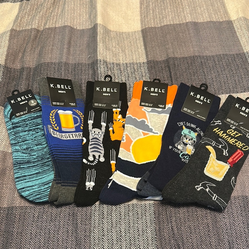 Casual Socks in Blue and Orange with Fun Patterns